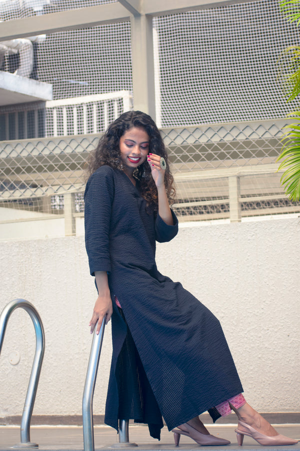 BLACK COTTON KURTA