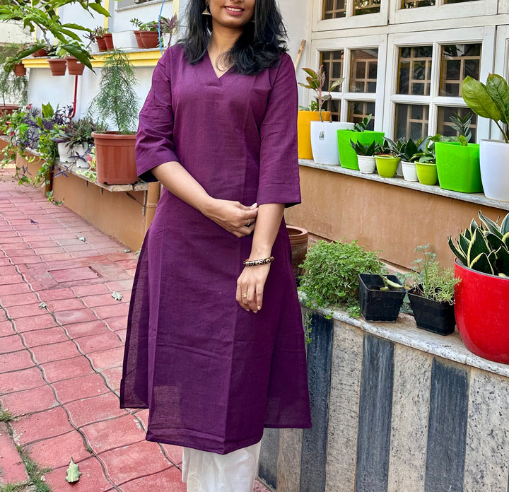 HANDLOOM COTTON KURTA WINE1