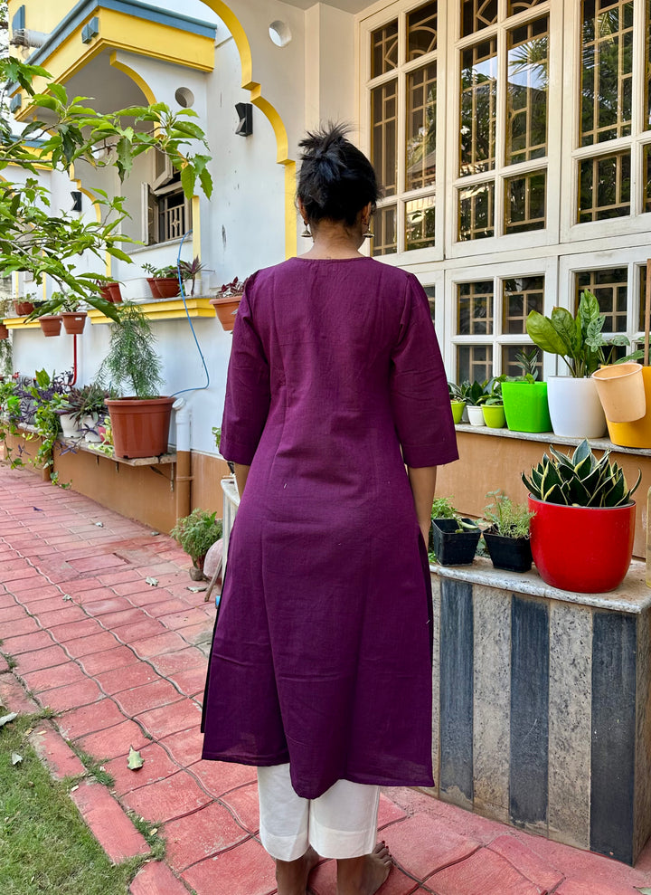 HANDLOOM COTTON KURTA WINE2