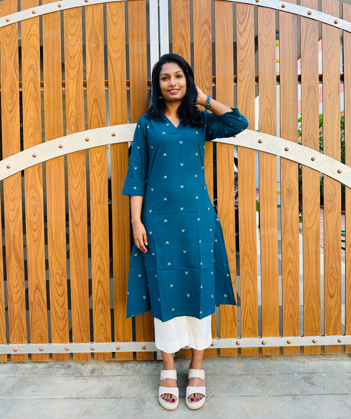 HANDLOOM COTTON TEAL KURTA1