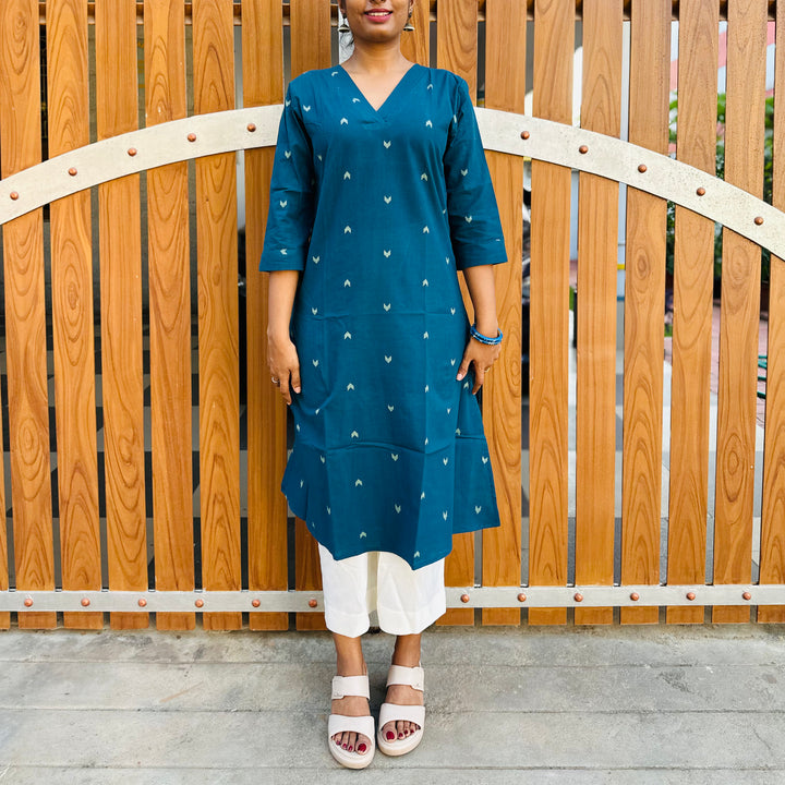 HANDLOOM COTTON TEAL KURTA3