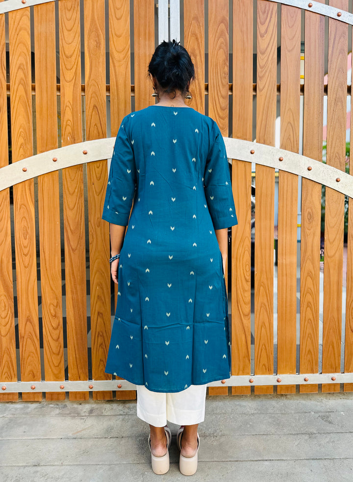 HANDLOOM COTTON TEAL KURTA4