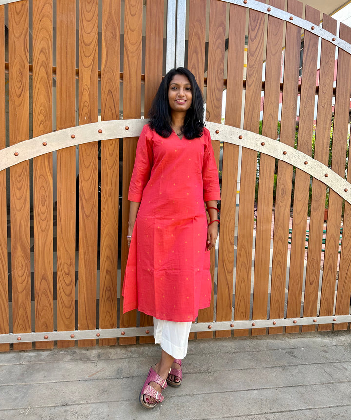 Handloom Cotton Kurta peach orange