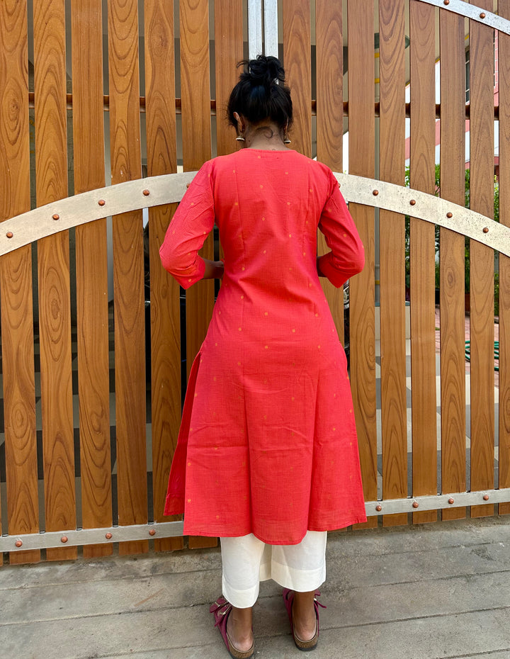 Handloom Cotton Kurta peach orange3