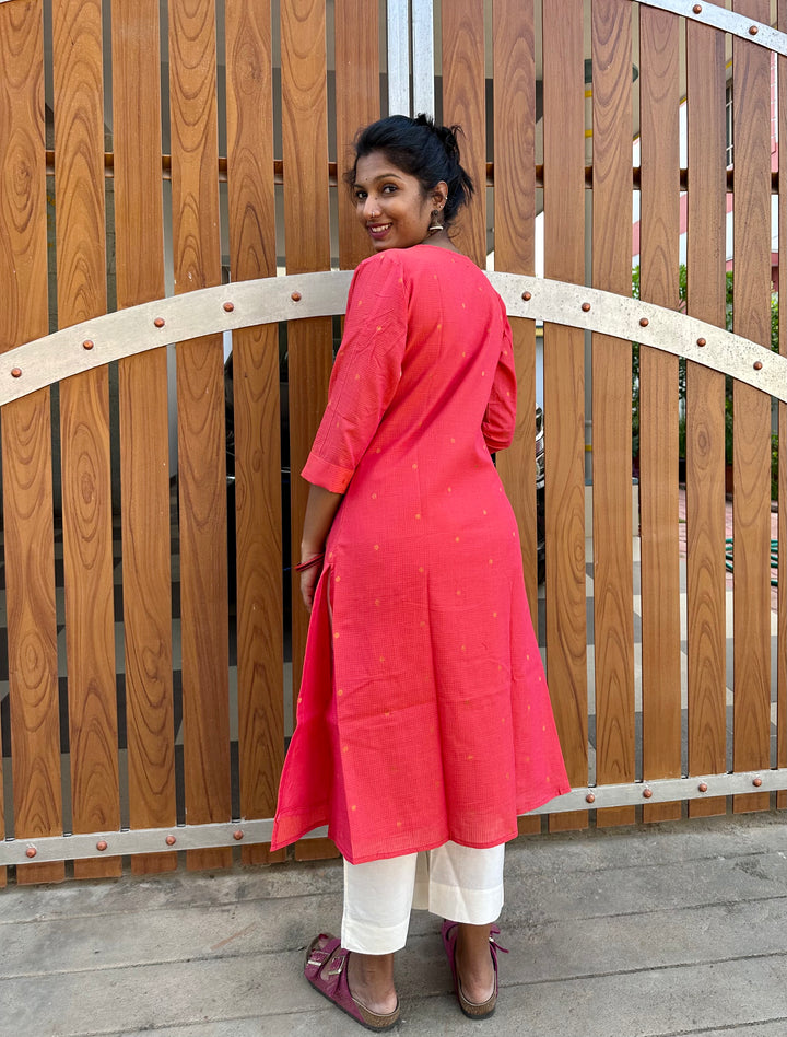 Handloom Cotton Kurta peach orange4