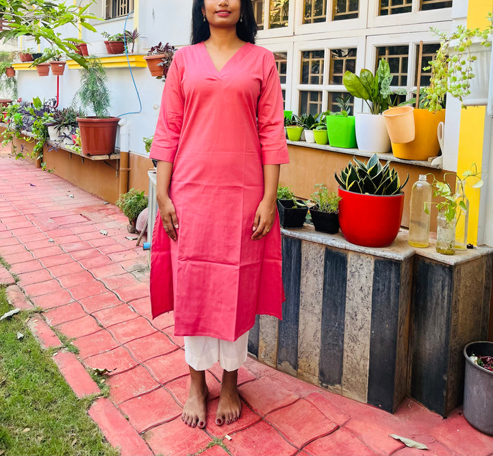 PEACH COTTON KURTA2