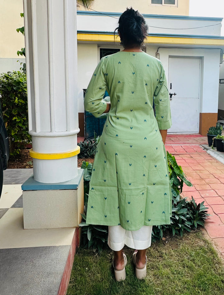 PISTA GREEN HANDLOOM COTTON KURTA
