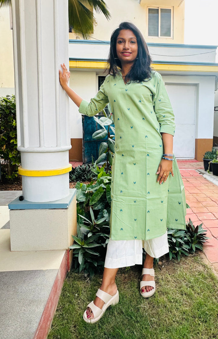 PISTA GREEN HANDLOOM COTTON KURTA2