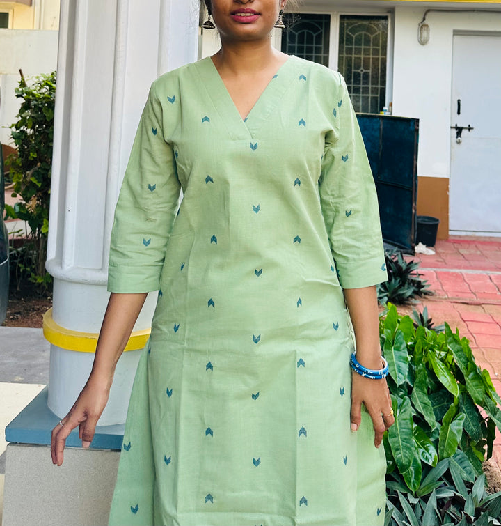 PISTA GREEN HANDLOOM COTTON KURTA3