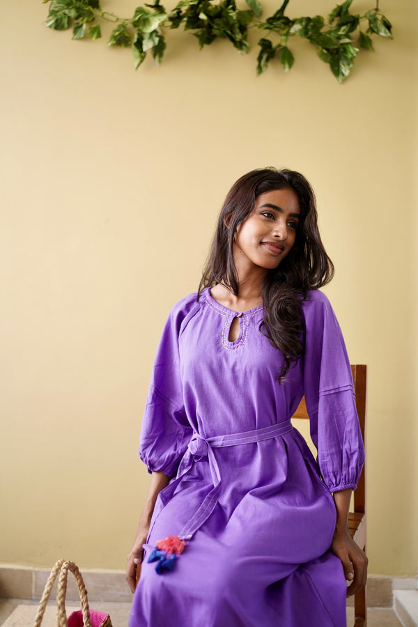 Lavender Belted Cotton Dress