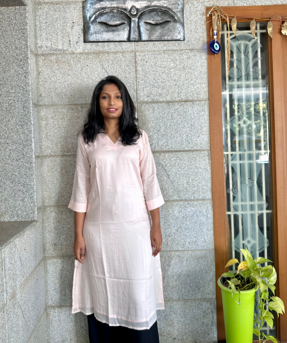 VISCOSE COTTON KURTA IN PASTEL PINK