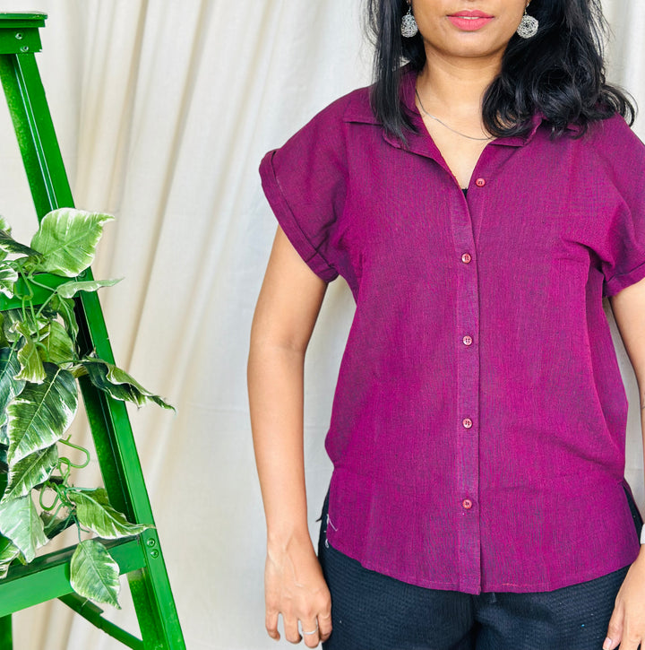 WINE HANDLOOM SHIRT1